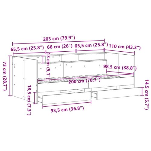 Легло-диван с таблото Черния дъб 100 x 200 cm Инженерно дърво