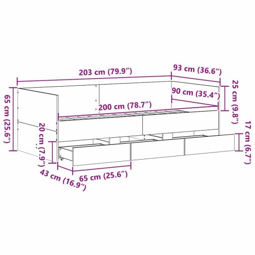 Рамка за день легло с чекмеджета Старо дърво 90 x 200 cm