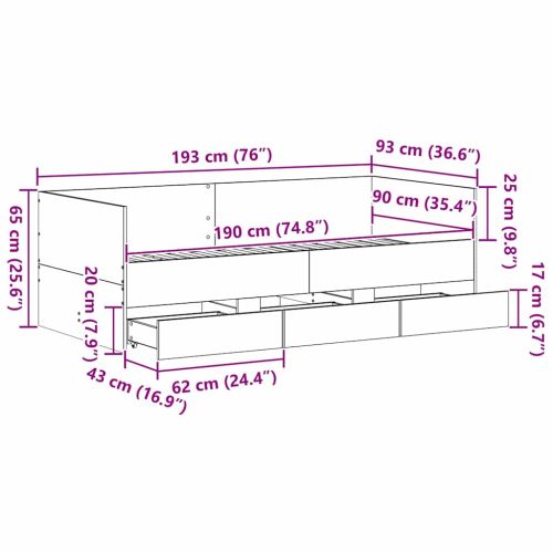 Легло-диван с таблото Дъб 90 x 190 cm Инженерно дърво