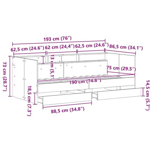 Легло-диван с таблото Дъб 75 x 190 cm Инженерно дърво
