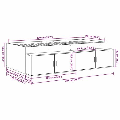Рамка за легло с чекмедже Бяло 90 x 200 cm Инженерно дърво
