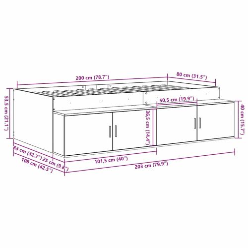 Легло с място за съхранение Бетонно сиво 80 x 200 cm