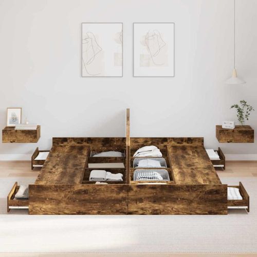 Легло с място за съхранение с таблото Димян дъб 200 x 200 cm