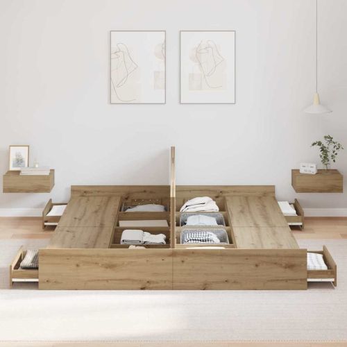 Легло с място за съхранение Дъб 200 x 200 cm Инженерно дърво