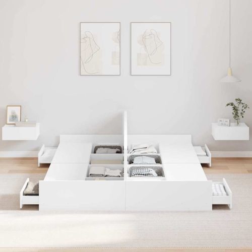 Легло с място за съхранение Бяло 135 x 190 cm Инженерно дърво