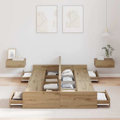 Легло с място за съхранение Дъб 120 x 190 cm Инженерно дърво