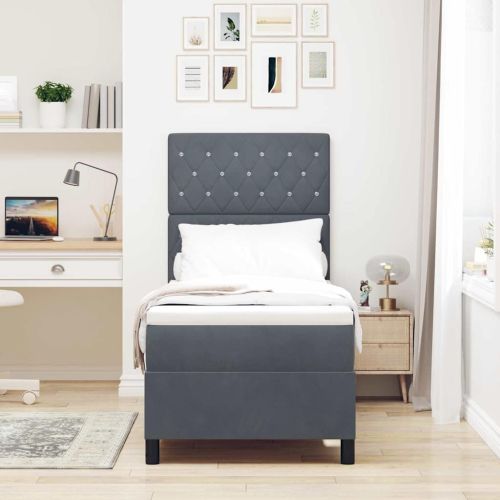 Легло с пружинирана основа Тъмен сив 80 x 200 cm текстил