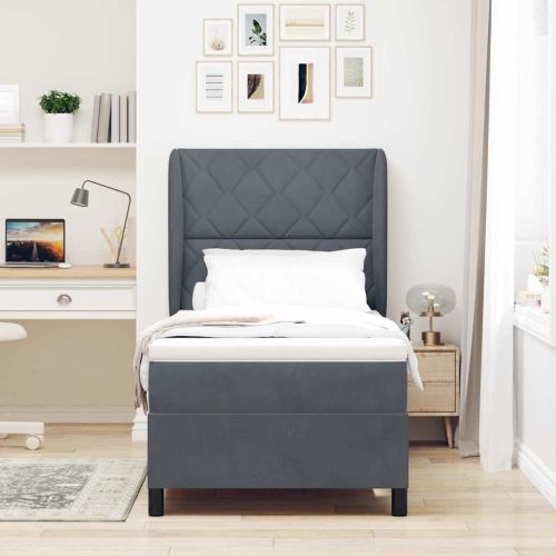 Легло с пружинирана основа Тъмен сив 200 x 100 cm Полиестер