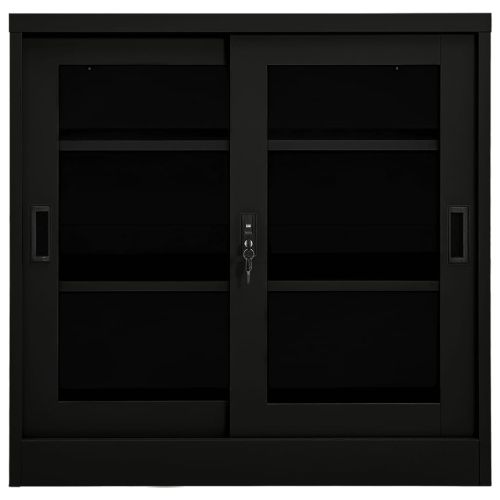 Шкаф с плъзгаща врата, черен, 90x40x90 см, стомана