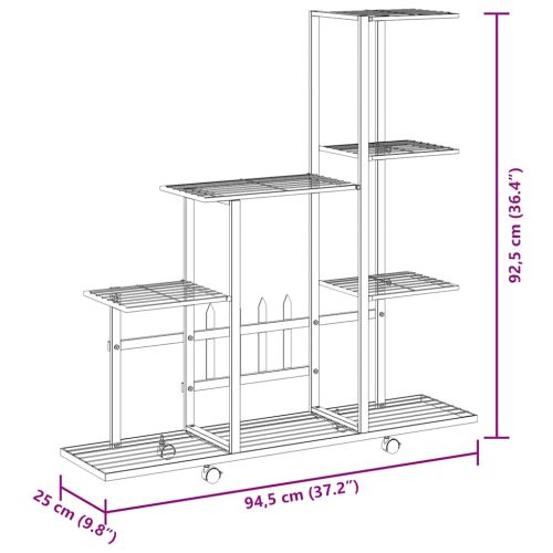 Цветарник на колела, 94,5x25x92,5 см, черен, метал