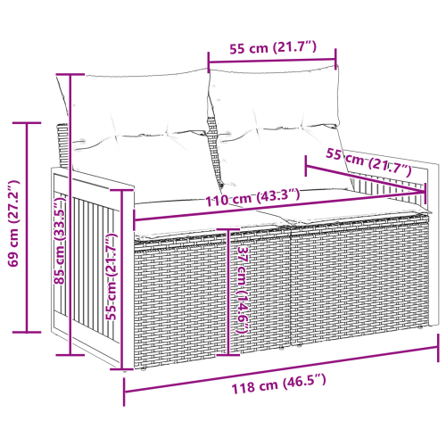 Градински Софа Комплект с възглавница 8 pcs Черно