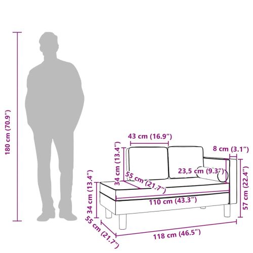 Кушетка с възглавници и болстер светлосива кадифе