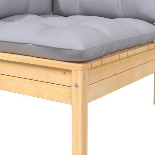 Градински лаундж комплект сиви възглавници 8 части бор масив