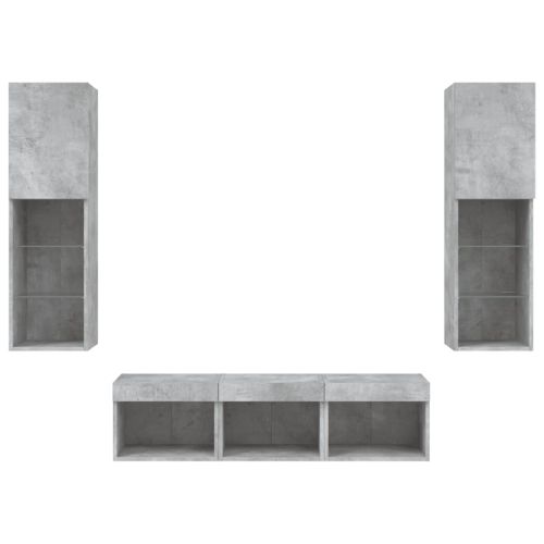 ТВ стенни модули с LED, 5 части, бетонно сиви, инженерно дърво