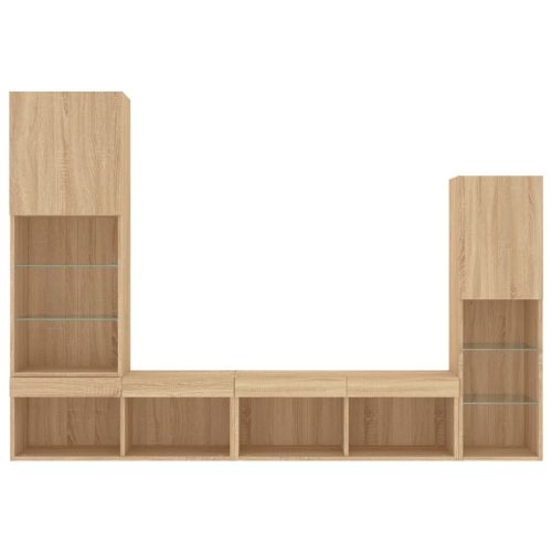 ТВ стенни модули с LED, 4 части, сонома дъб, инженерно дърво