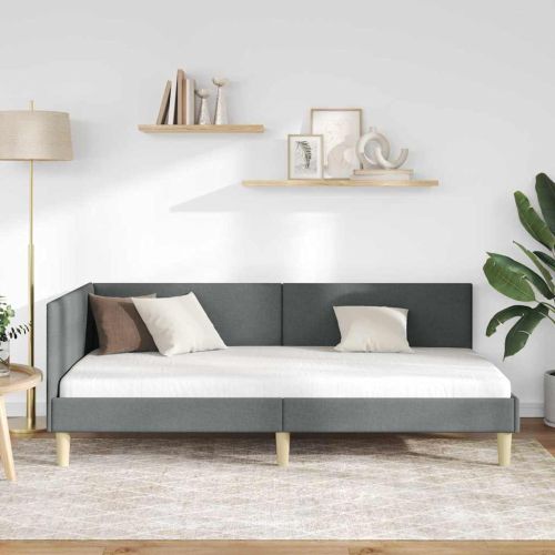 Ъглова рамка за легло Тъмен сив 80 см x 200 см Тъкан и шперплат