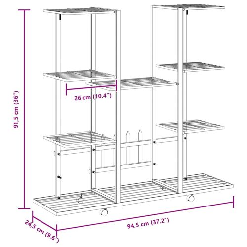 Стойка за цветя на колела 94,5x24,5x91,5 см бяла желязо