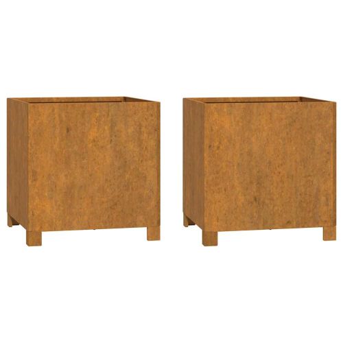 Кашпи с крака, 2 бр, ръждиво, 40x40x40 см, кортенова стомана