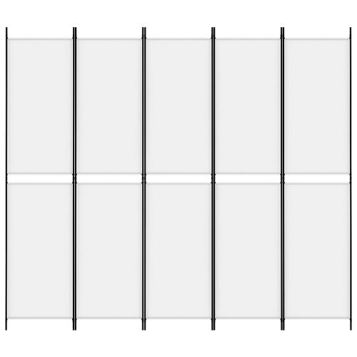 Параван за стая, 5 панела, бял, 250x220 см, текстил