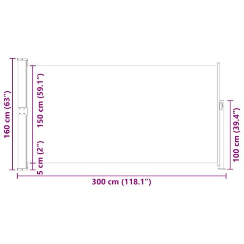 Странична тента за вътрешен двор/тераса, 160x300 см, черна