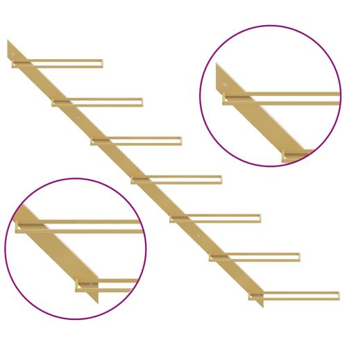 Стойка за вино за 7 бутилки, стенен монтаж, златиста, метал