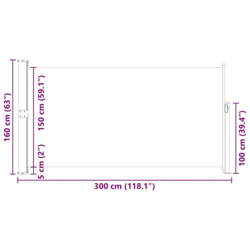 Прибираща се странична тента, 160х300 см, сива