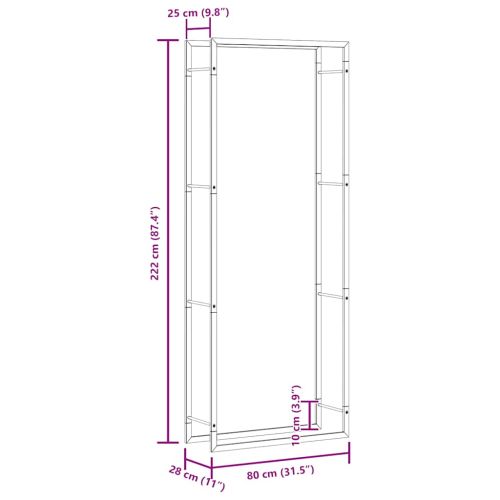 Стойка за дърва за огрев, матово черна, 80x28x222 см, стомана