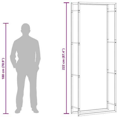 Стойка за дърва за огрев, матово черна, 80x28x222 см, стомана