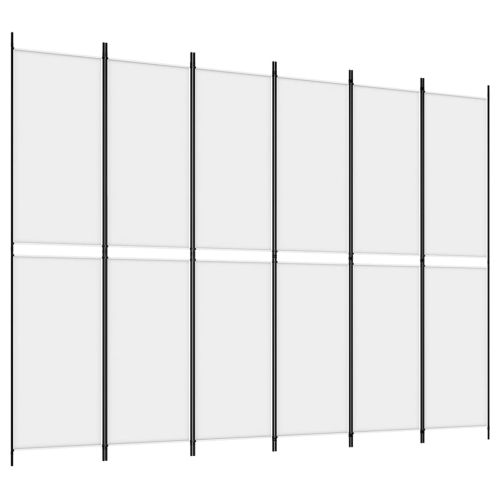 Параван за стая, 6 панела, бял, 300x220 см, текстил