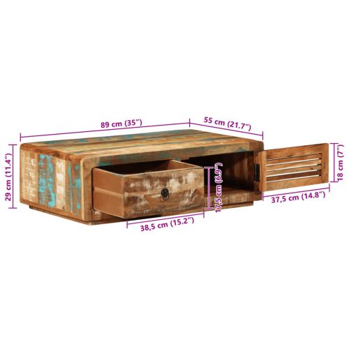 Маса за кафе, 89x55x29 см, масивно регенерирано дърво