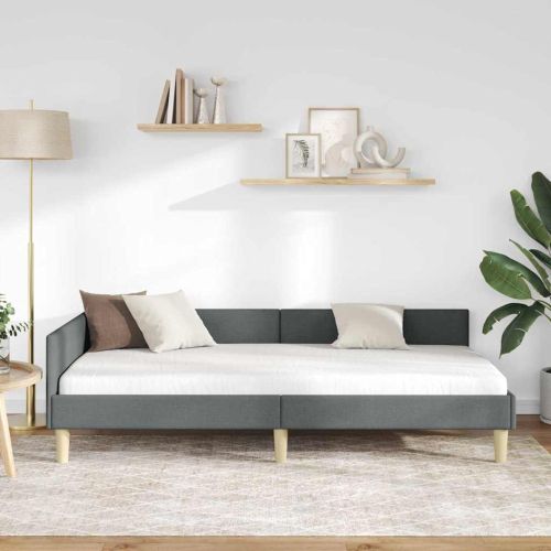 Ъглова рамка за легло с таблото Тъмен сив 100 x 200 cm текстил