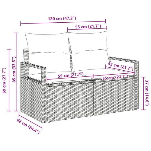 Градински диван с възглавница 120 x 62 x 69 см полиратан