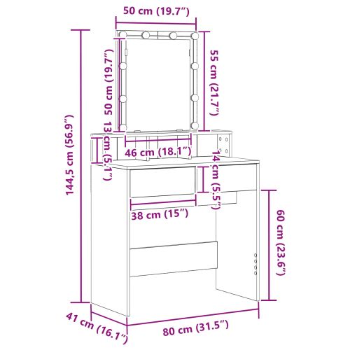 Тоалетна маса Черен дъб 80 x 41 x 144.5 см Инженерно дърво