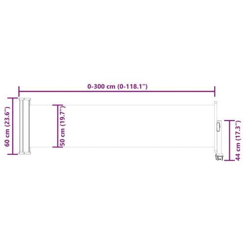 Прибираща се дворна странична тента, 60x300 см, кремава