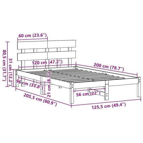 Рамка за легло Кафяво 120 x 200 cm Масивна борова дървесина