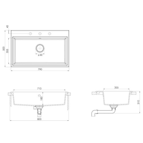 Кухненска мивка Черно 79 x 50 x 31 см Гранит