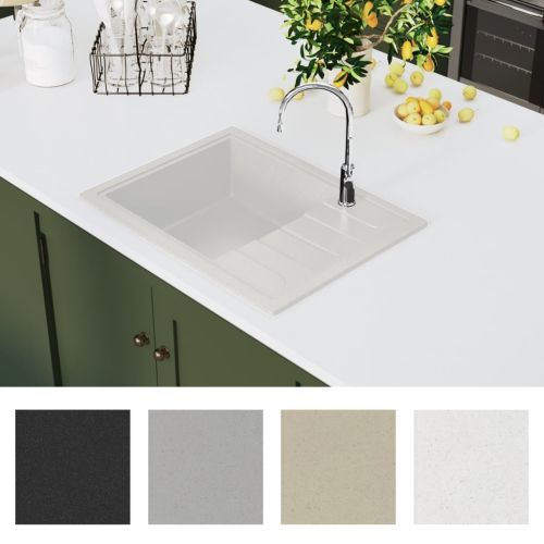 Кухненска мивка с преливник, овал, бяла, гранит