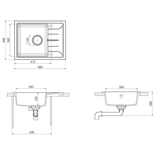 Кухненска мивка с преливник, овал, бяла, гранит