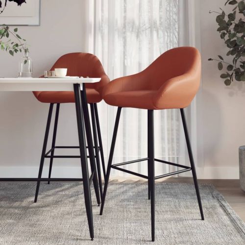 Бар табуретки, 2 бр, светлокафяви, изкуствена кожа