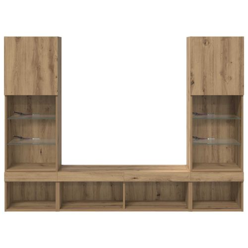 ТВ стенни единици с LED 5 pcs Дъб 40,5 x 30 x 102 см Инженерно дърво