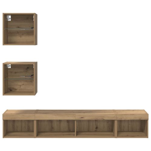 ТВ стенни единици с LED 5 pcs Дъб 100 x 30 x 30 cm Инженерно дърво