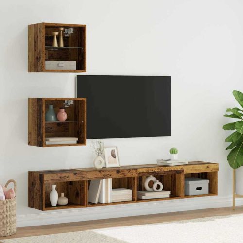 ТВ стенни единици с LED 5 pcs Старо дърво 100 x 30 x 30 cm