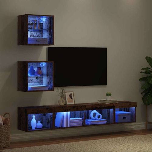 ТВ стенни единици с LED 5 pcs Старо дърво 100 x 30 x 30 cm