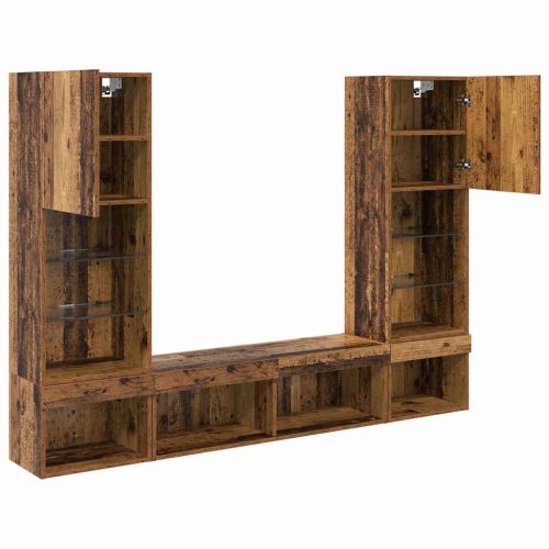 ТВ стенни единици с LED 5 pcs Старо дърво 40,5 x 30 x 102 см