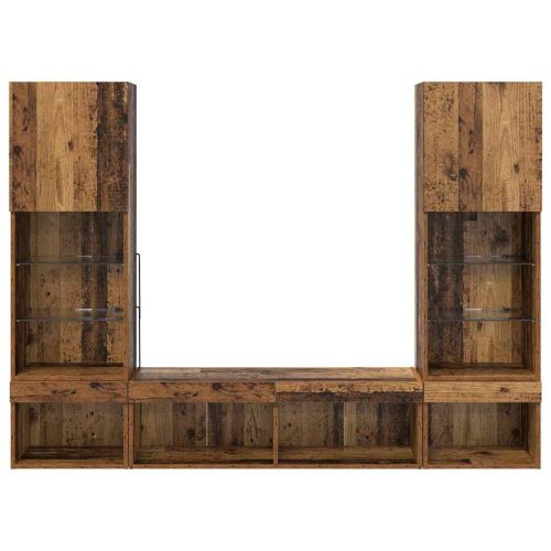 ТВ стенни единици с LED 5 pcs Старо дърво 40,5 x 30 x 102 см