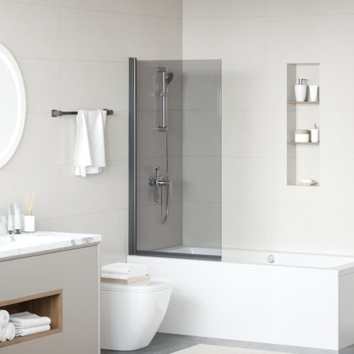 Екран за душ и вана Черно 68 x 130 см Закалено стъкло