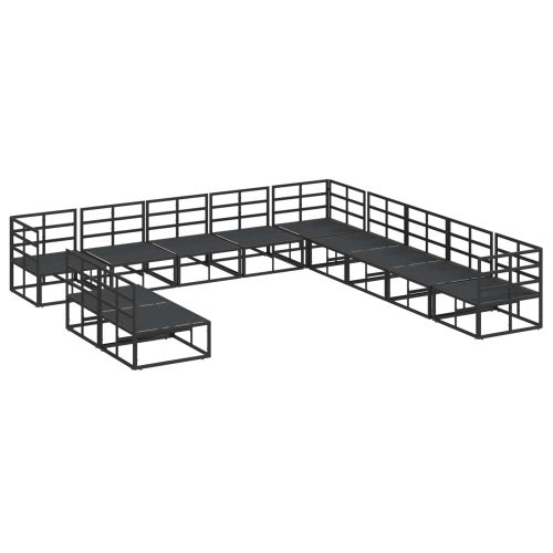 Градински Софа Комплект с възглавница 11 pcs Черно Алуминий