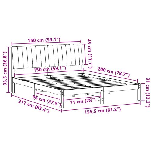 Рамка за легло Кафяво 150 x 200 cm Солидно борово дърво