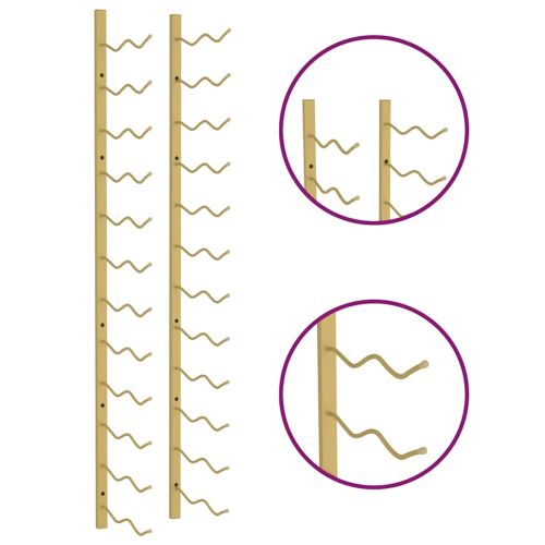 Стойки за вино за 24 бутилки стенен монтаж 2 бр златисти желязо