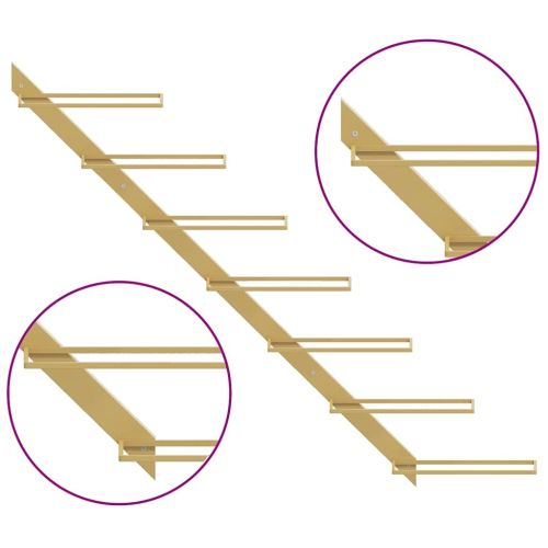 Стойки за вино за стенен монтаж 7 бутилки 2 бр златисти метални